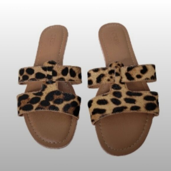 J Crew Calf Hair animal Print Slip on Sandal Size 7 brown black leopard style - Picture 8 of 8